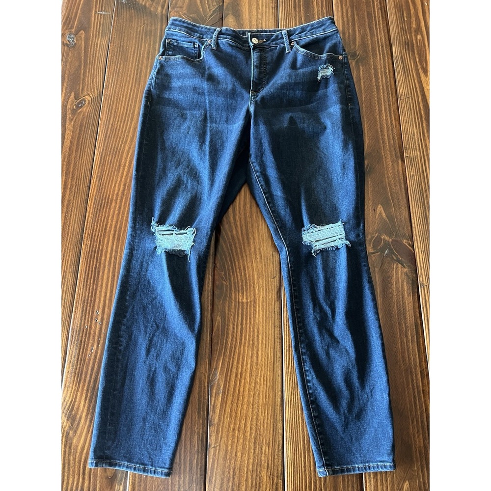 Express Curvy Skinny Mid Rise Distressed Knee Jeans Denim Sz‎ 14L Y2K 00's